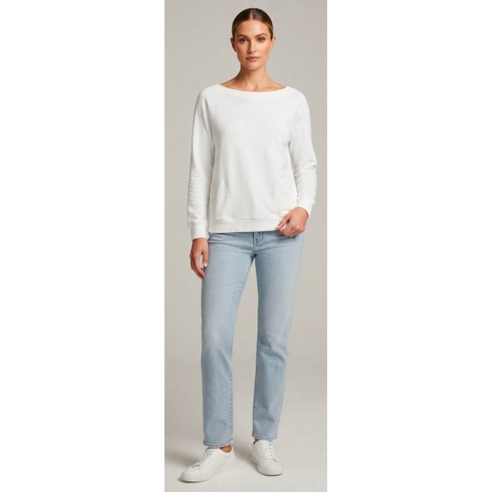 J.Crew Vintage French Terry White Boat Neck Sweatshirt 3/4 Sleeve 97631 Small